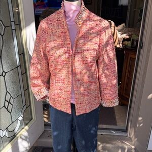 Chico's Pink Tweed Blazer with Pearl Accents